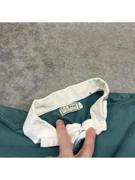 vintage l.l. bean green white navy and red made in usa rugby polo shirt large - Picture 5 of 5